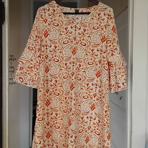 SHEIN Orange and Cream Long Sleeve Dress